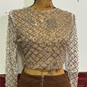 Elegant Pearl Embellished Sheer Top